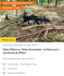Obóz Militarny "Mały Komandos" na Mazurach z wycieczką do Wilna